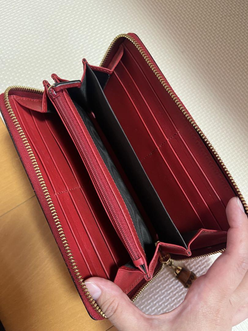 GUCCI グッチ バンブー 長財布 レザー レッド ラウンドファスナー