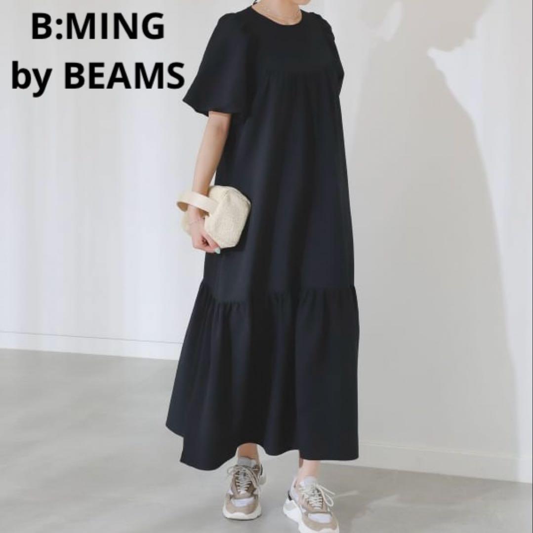 B:MING BEAMS ビーミング ビームス シアサッカー ワンピース 黒 S