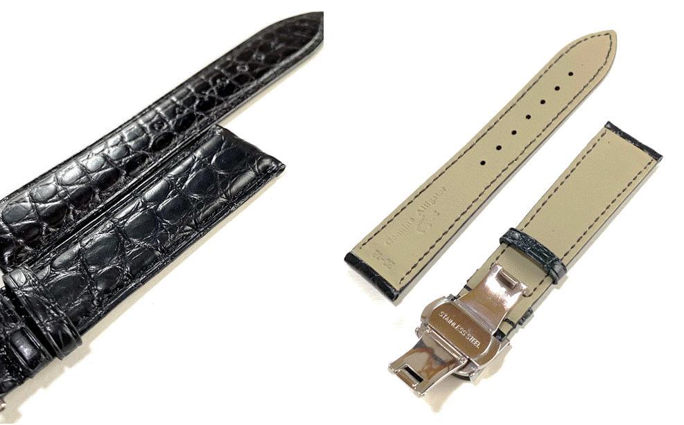 腕時計 ベルト 20mm 黒 ワニ 本革 ロレックス用 互換 クロコ Dバックル