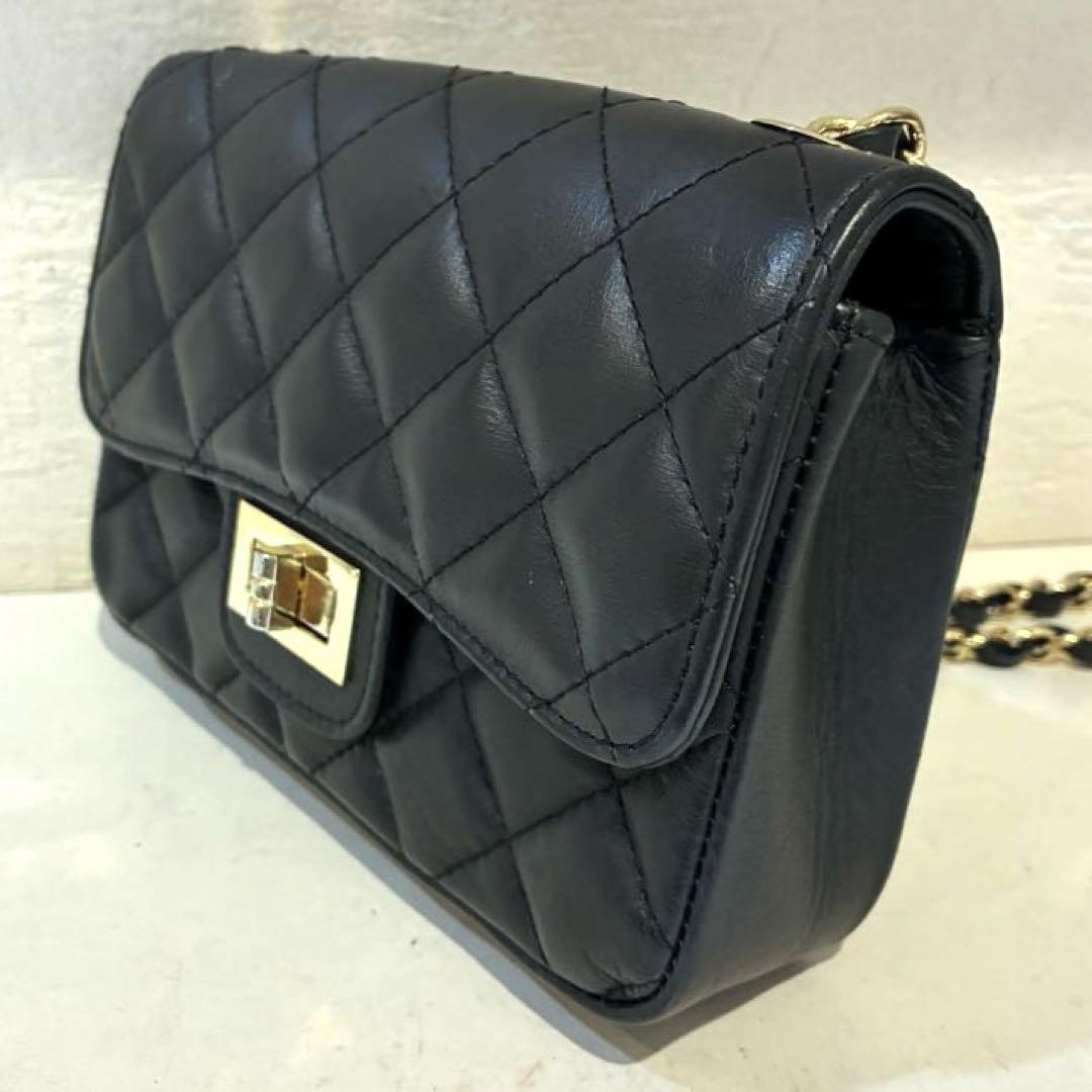 美品】AULENTTI チェーンミニショルダーバッグ レザー