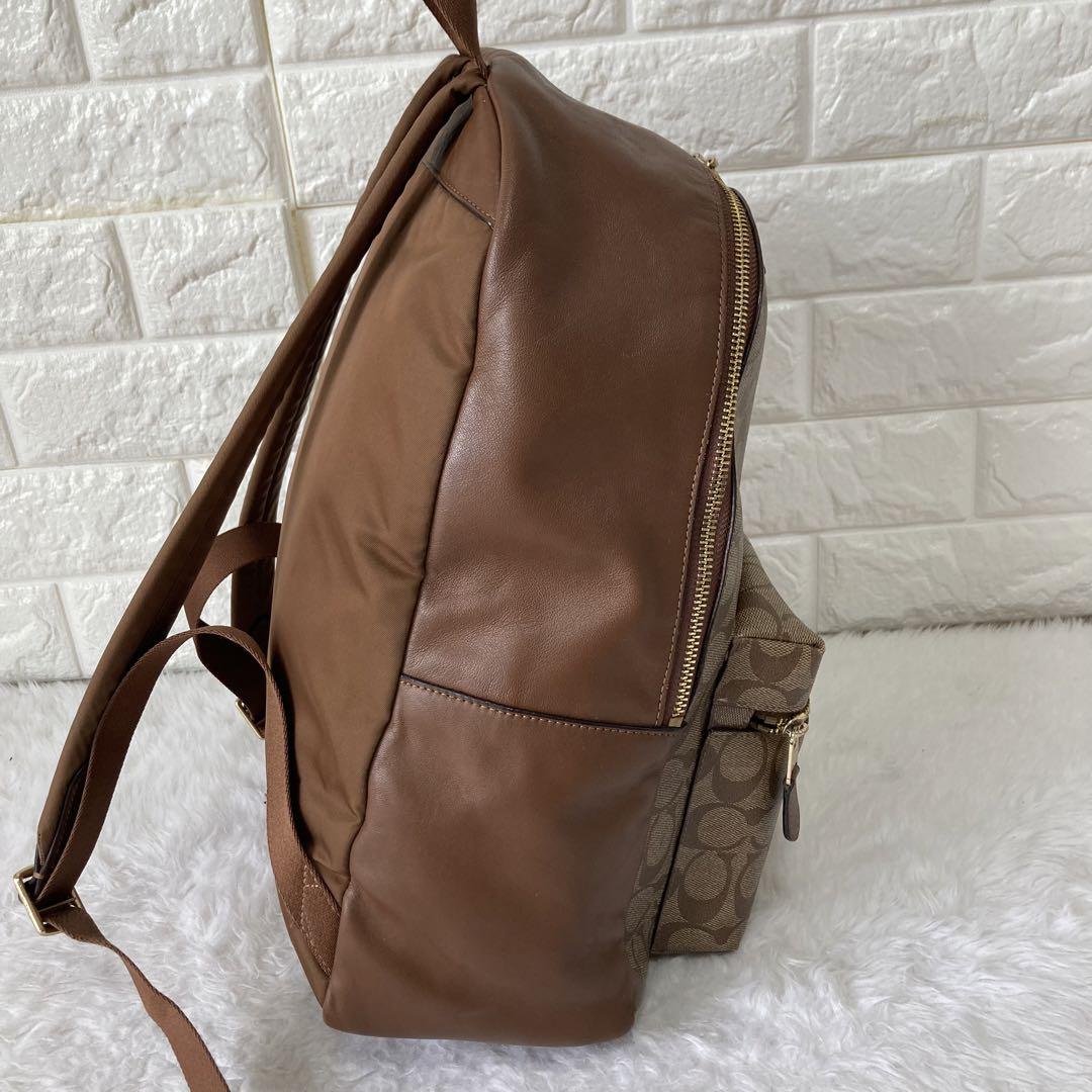 極美品】COACH PVC×レザー リュック シグネチャー キャメル 大容量