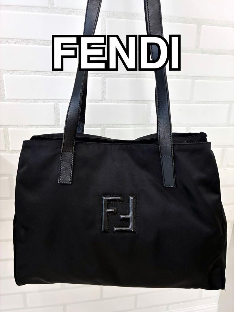 フェンディ ショルダーバッグ ブラック トートバッグ ナイロン レザー ロゴ バッグ
