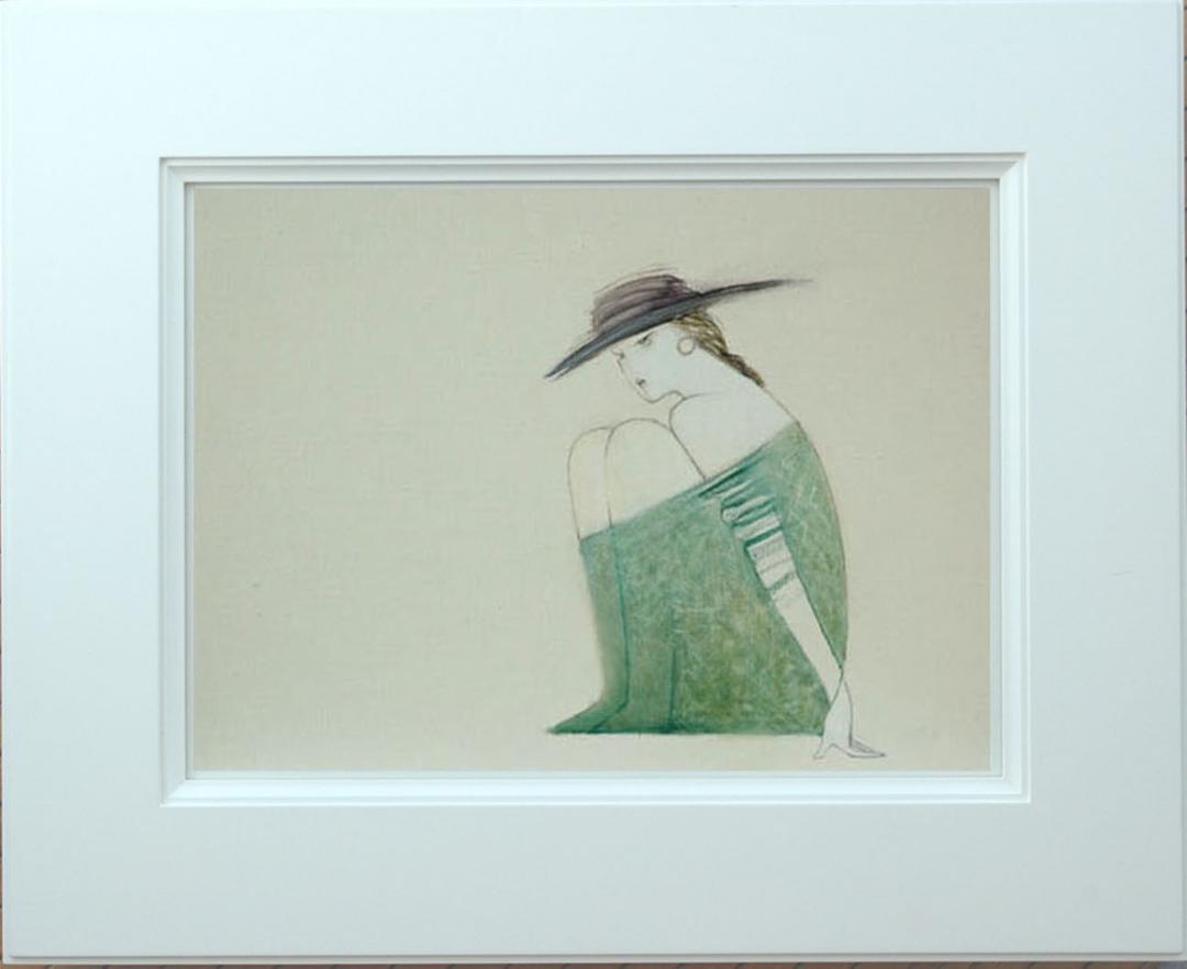 絵画　額付 ( 青緑＋金色の枠) 油絵 F4-072012　私の愛しい女たち