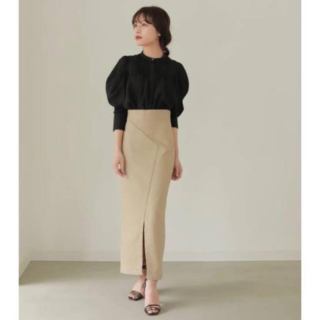 大阪売れ済 pencil wrap skirt &ruffle satin blouse スカート