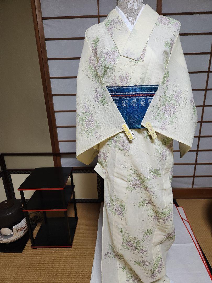 夏着物 小千谷ちぢみ バチ衿 麻