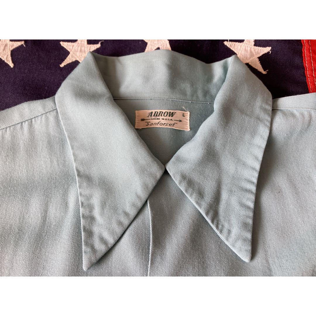 ビンテージ1940’sアローティファニーブルーレーヨンシャツUSA黄金サイズ刻印 ビンテージ1940'sアローティファニーブルーレーヨンシャツUSA