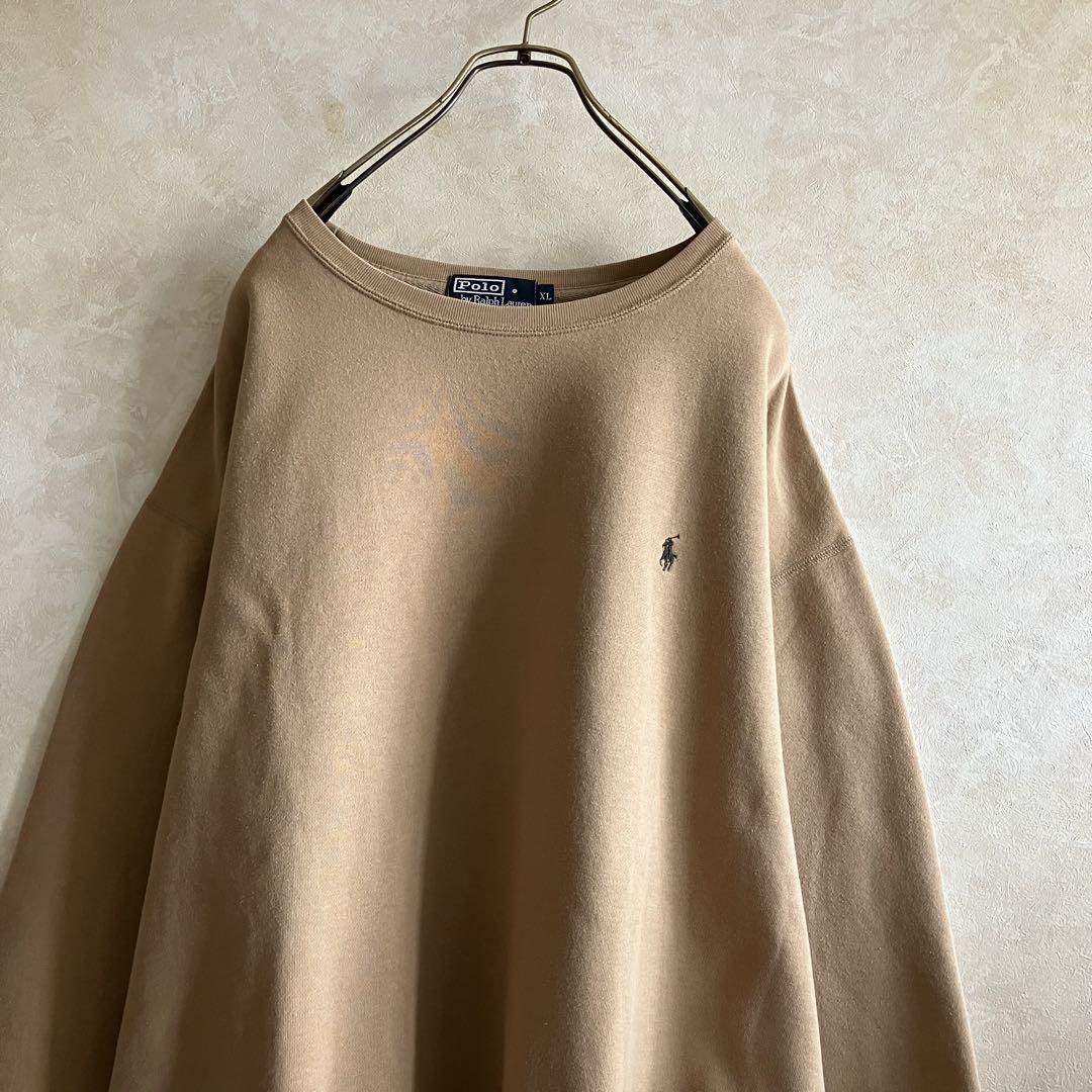 90s 古着 ラルフローレン 裏地フリース スウェット ベージュ XL