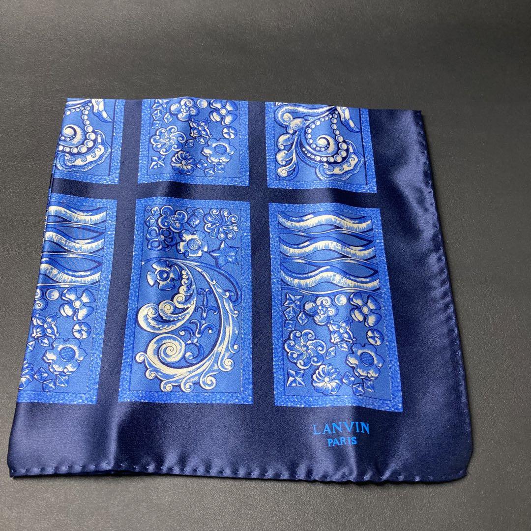 【未使用】　LANVIN ランバン　ネクタイ　ハンカチセット　ネイビー　総柄