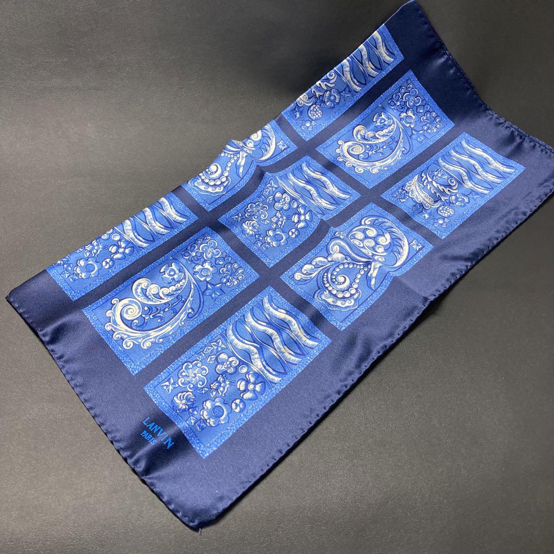 【未使用】　LANVIN ランバン　ネクタイ　ハンカチセット　ネイビー　総柄