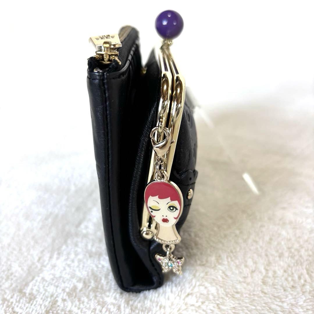 【美品】ANNA SUI アナスイ　がま口 長財布　ドールスタッズ　レザー　黒
