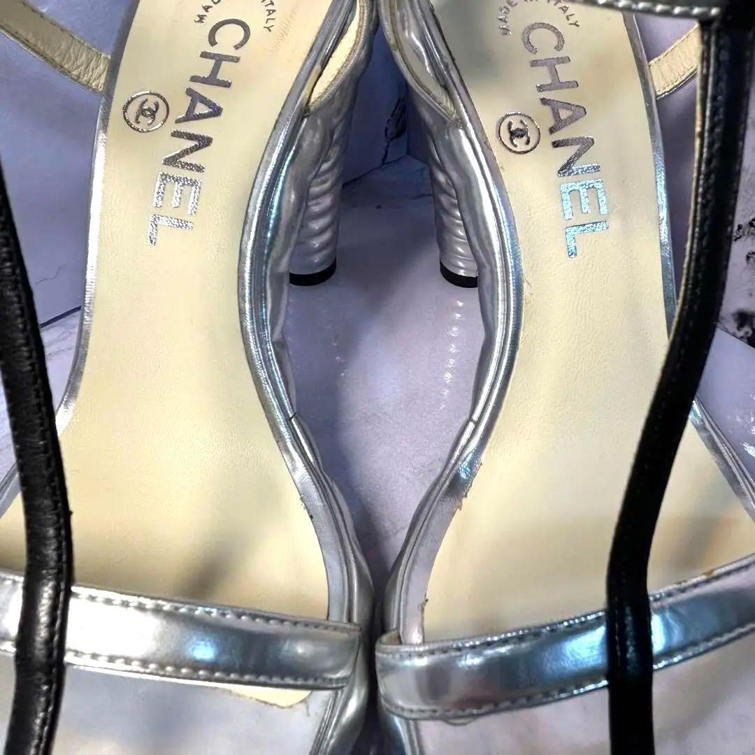 CHANEL 美品 シャネル サンダル シルバー 37 1/2 リペア済