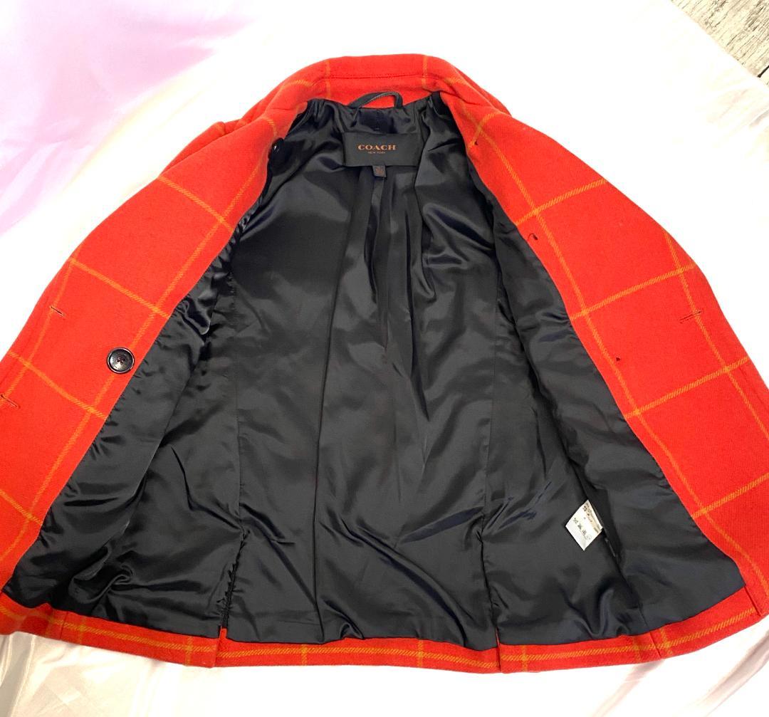 美品 COACH コーチ 格子柄 ミドル丈 ピーコート XS レディース