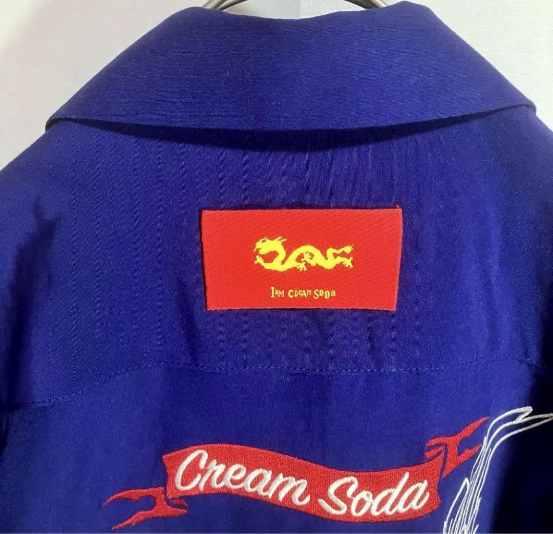 CREAM SODA/ピンクドラゴン】前後刺繍 豪華ボウリングシャツ 青