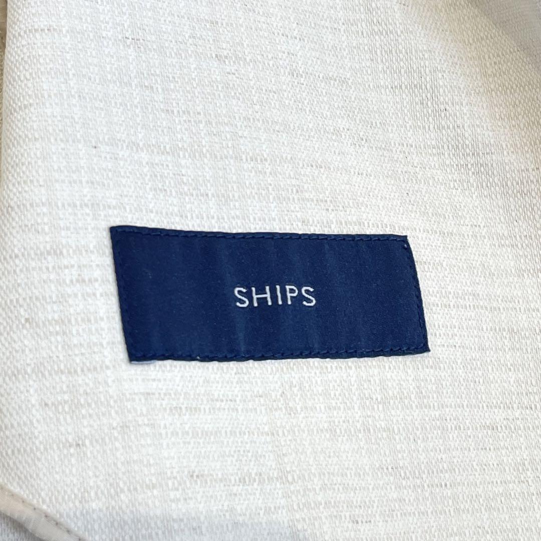 【極微品】ノーカラージャケット リネン混合 ライトベージュ　ships