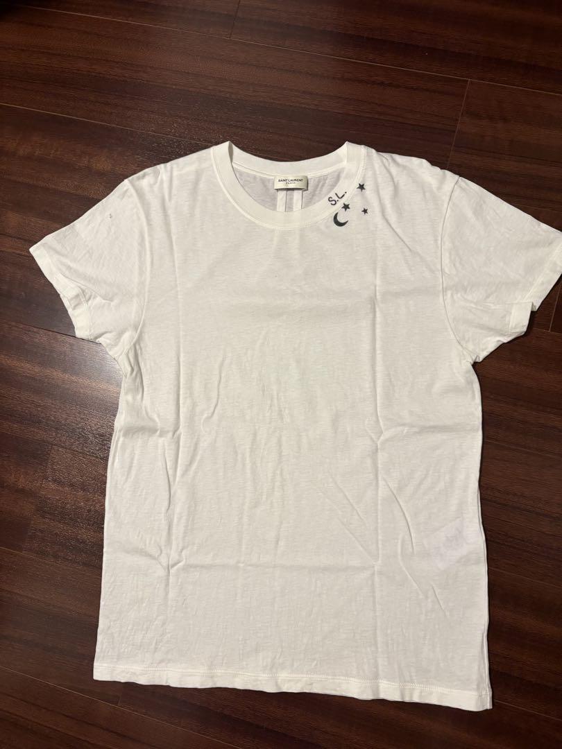 サンローランSaint Laurent白Tシャツ （ロゴイニシャルと星と月）