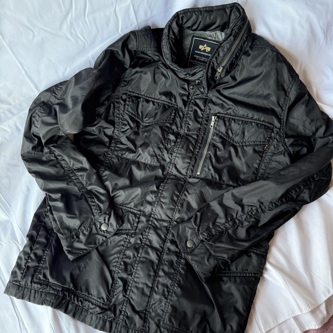 【美品】ALPHA INDUSTRIES ブラックナイロンジャケット XL
