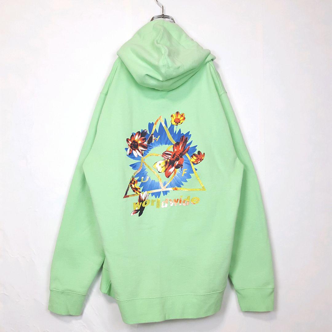 アースカラー 古着 緑 裏起毛 XL bvKNx-m22314377496 黄金サイズ HUF トライアングルロゴ 在庫人気