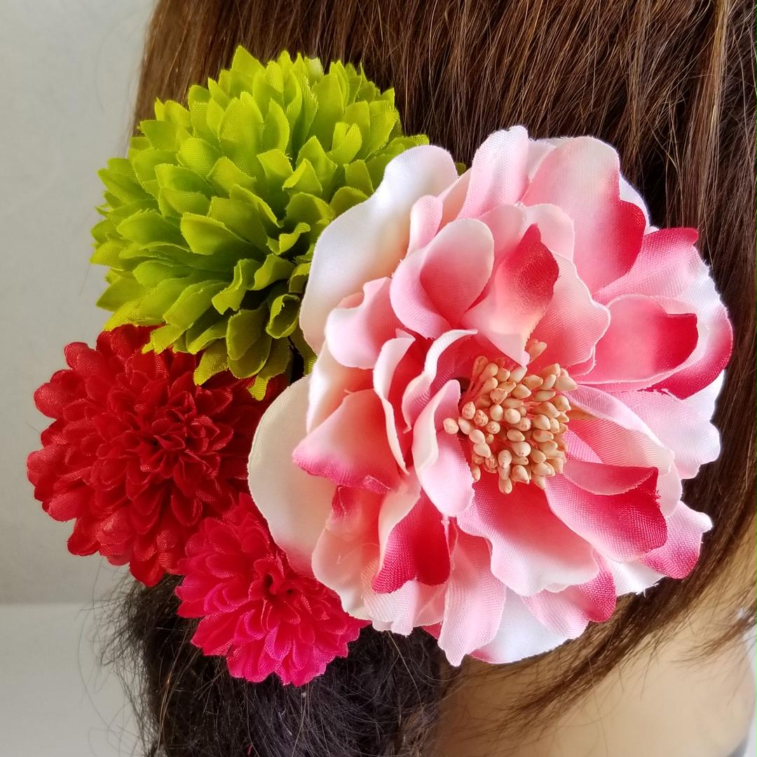 浴衣・振袖・ドレス用♡髪飾り八重椿×ピンポンマムセット - メルカリ 浴衣・振袖・ドレス用♡髪飾り八重椿×ピンポンマムセット - メルカリ