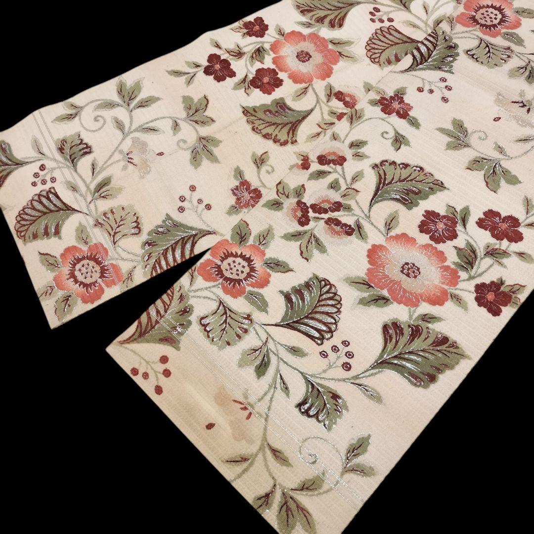 ホット商品 八寸名古屋帯】花唐草模様 レトロ 正絹 単衣 大正ロマン 着物・浴衣