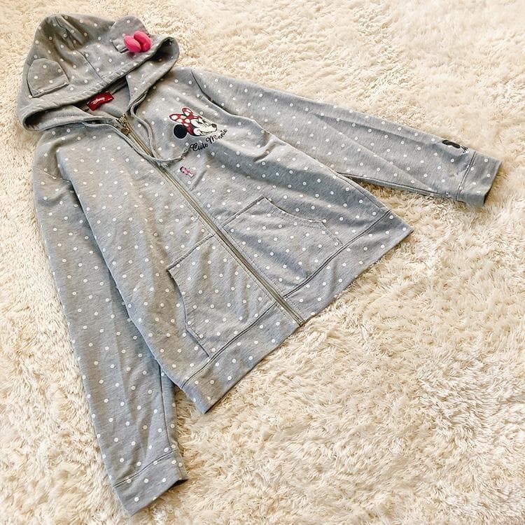 美品】ディズニー 長袖 グレー パーカー ミニー ドット Mサイズ 綿混