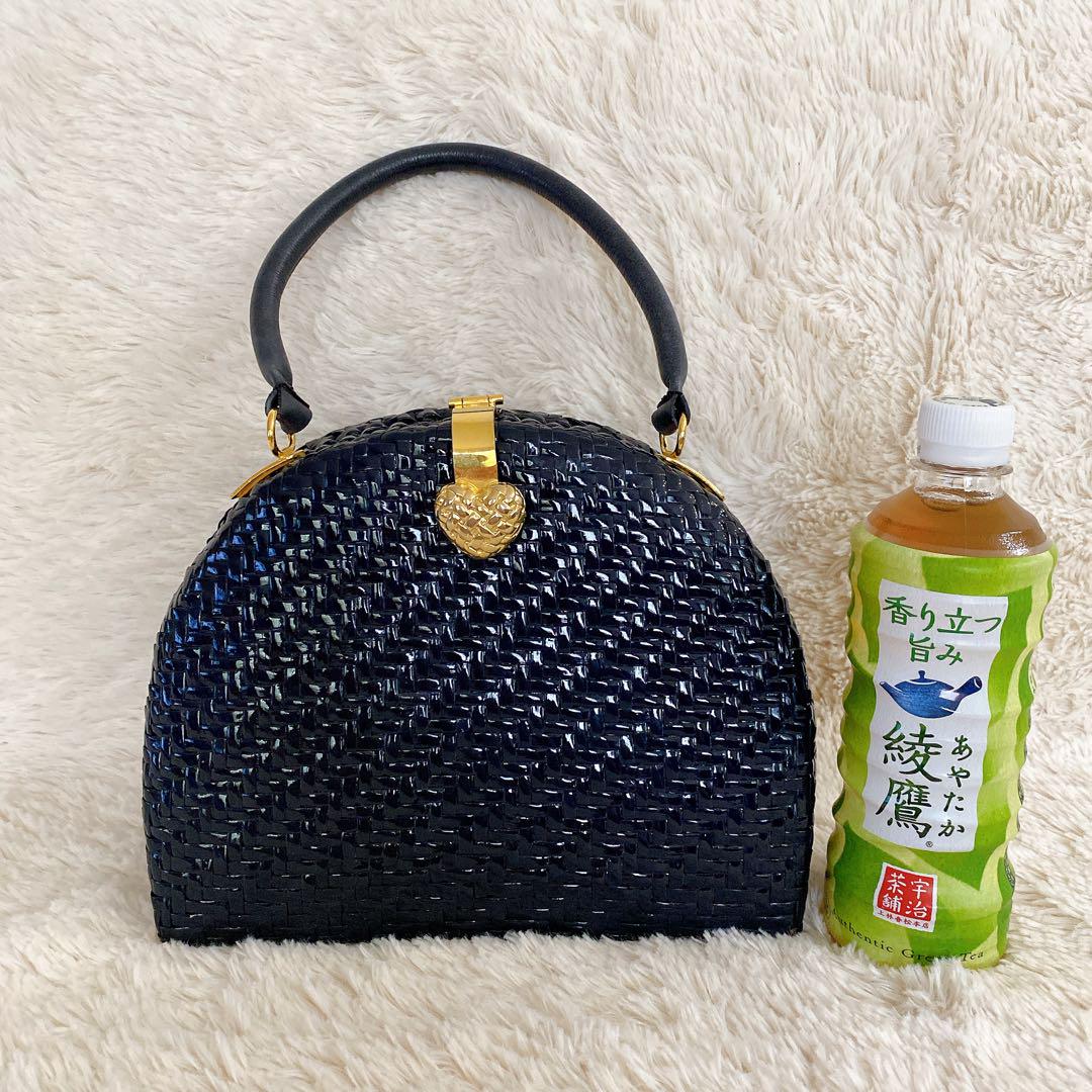 希少♡イタリア製　ヴィンテージ　カゴバッグ　ハート金具　金　鞄　ハンドバッグ