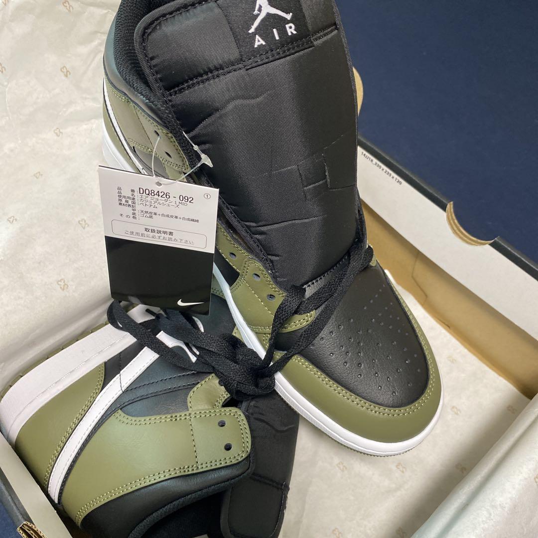 エアジョーダン1 MID D08426-092 オリーブ JORDAN BRAND AIR JORDAN 1 MID BLACK/WHITE-MEDIUM OLIVE-SAIL