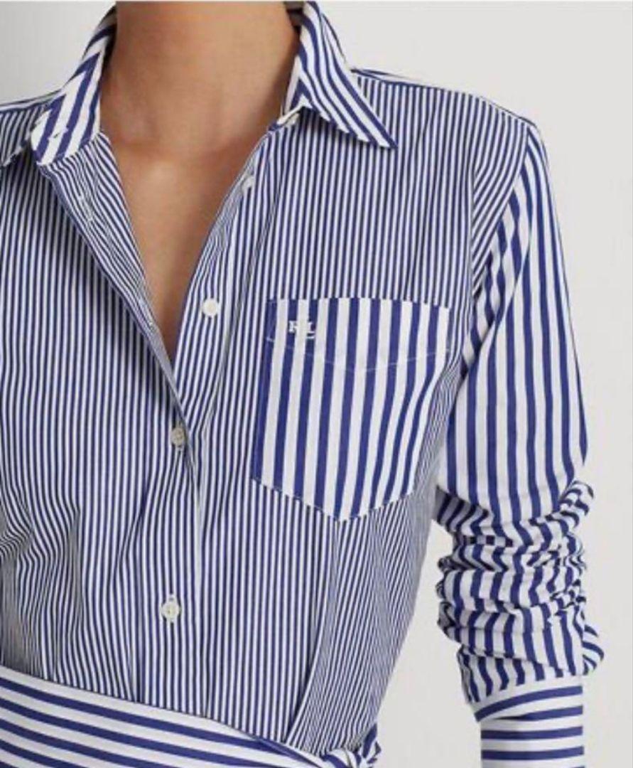 LAUREN RALPH LAURENストライプシャツフレアーワンピースネイビー