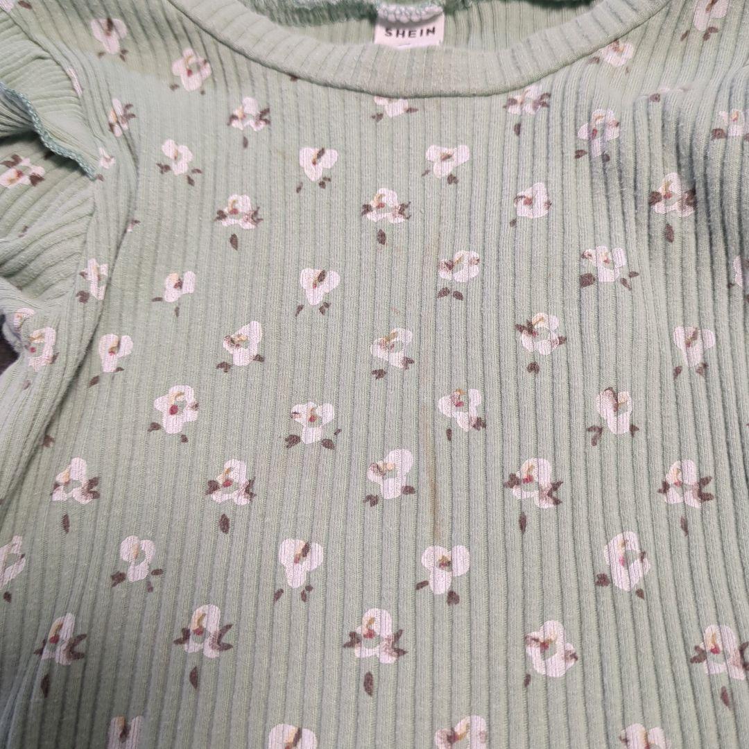 ミントグリーン花柄リブ編みセットアップ SHEIN 86cm