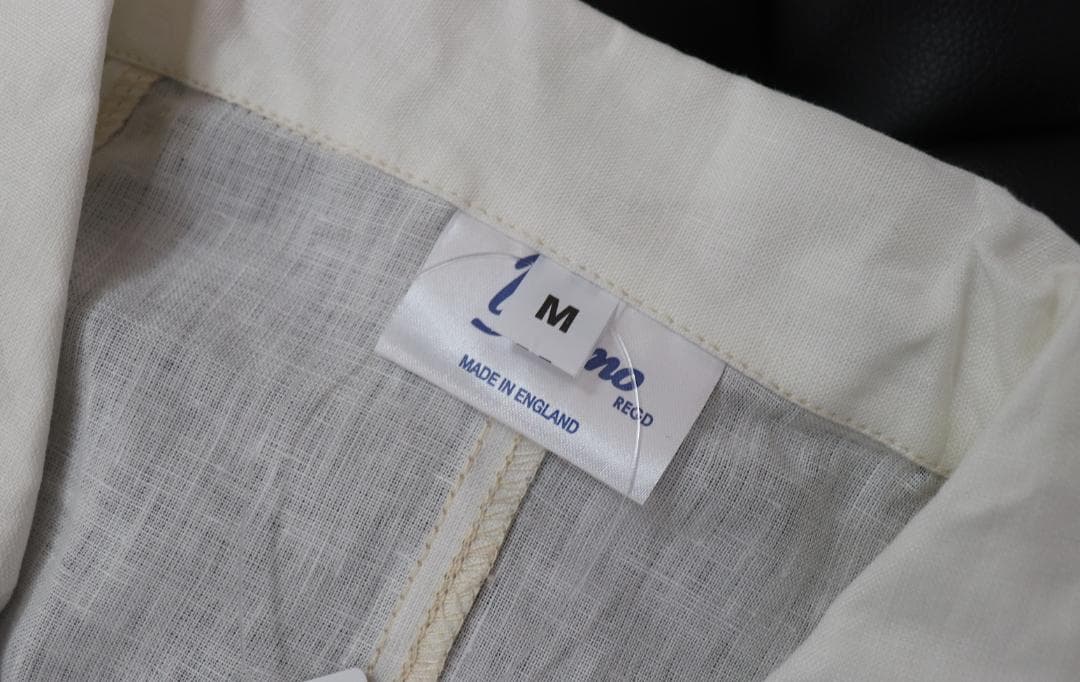 Yarmoヤーモ新品メンズリネンロングコートMイギリス製 麻 夏用白 上位