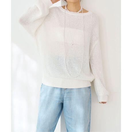美品✨IENA 23SS テープヤーンクループルオーバー　ホワイト リラックス 美品✨IENA 23SS テープヤーンクループルオーバー ホワイト
