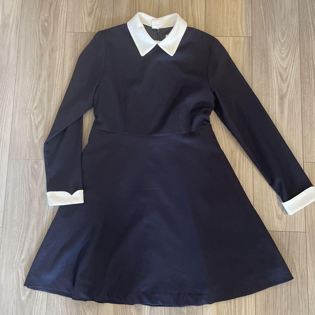 美品 面接 中学受験 卒業式 150cm pink-latte 紺 ワンピース