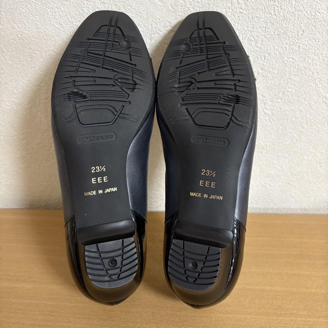 【新品未使用】アシックス　ペダラ　レザーパンプス　エナメル　スクエアトゥ 3E
