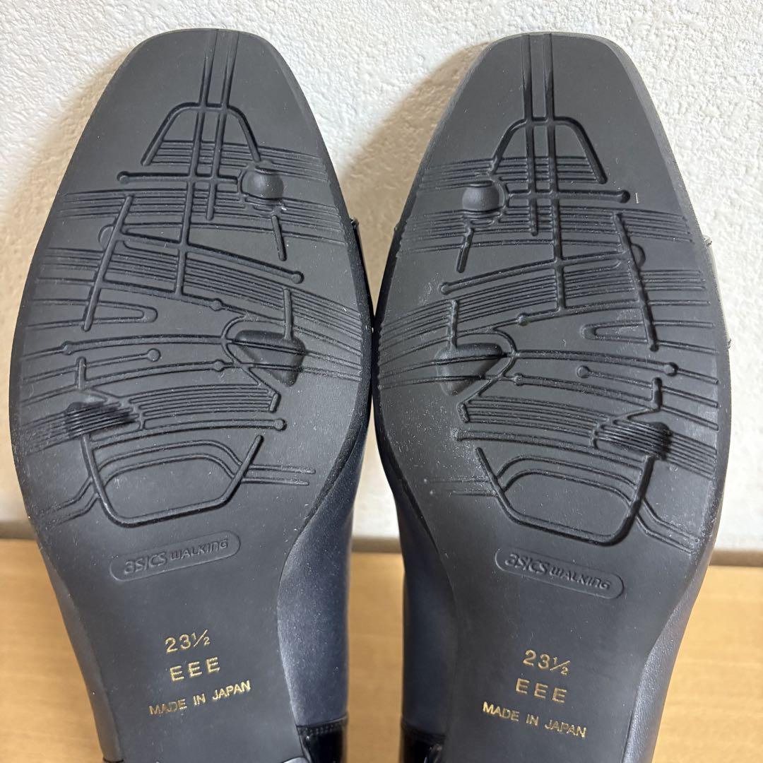 【新品未使用】アシックス　ペダラ　レザーパンプス　エナメル　スクエアトゥ 3E