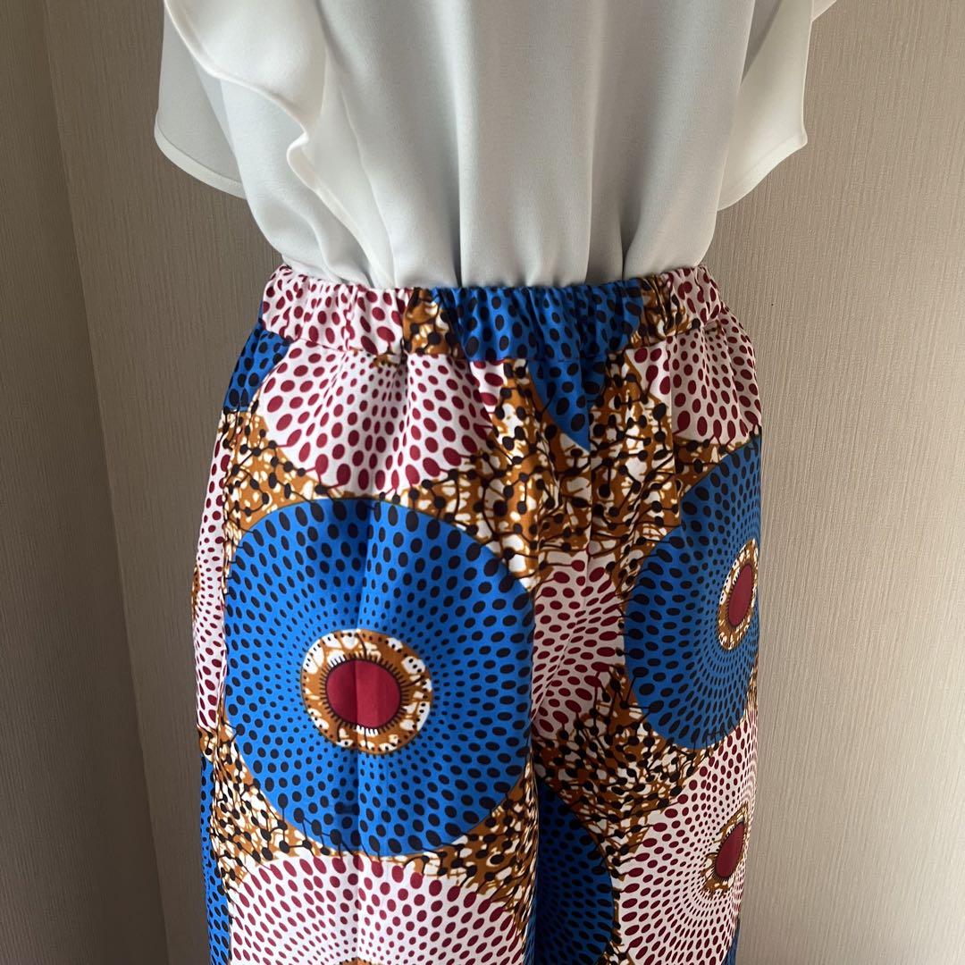 アフリカ布　ワイドパンツ　フレアパンツ　アフリカンバティック　ワックスプリント