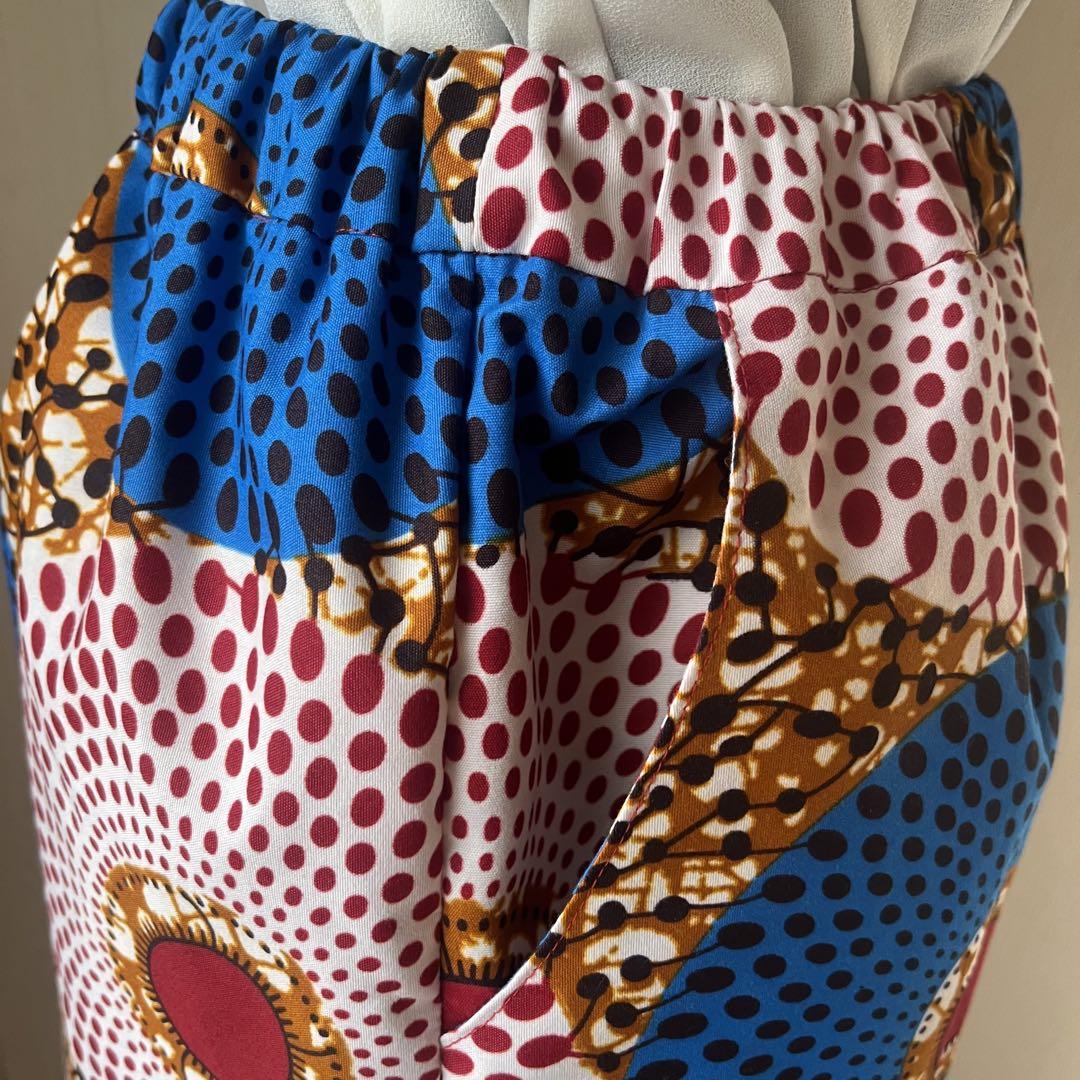 アフリカ布　ワイドパンツ　フレアパンツ　アフリカンバティック　ワックスプリント