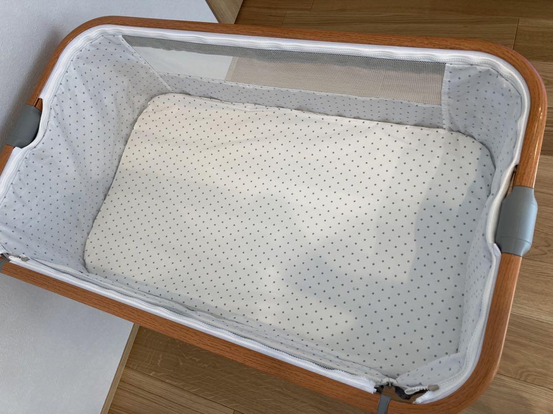 折りたたみ式 ベビーベッド グレー ファブリック