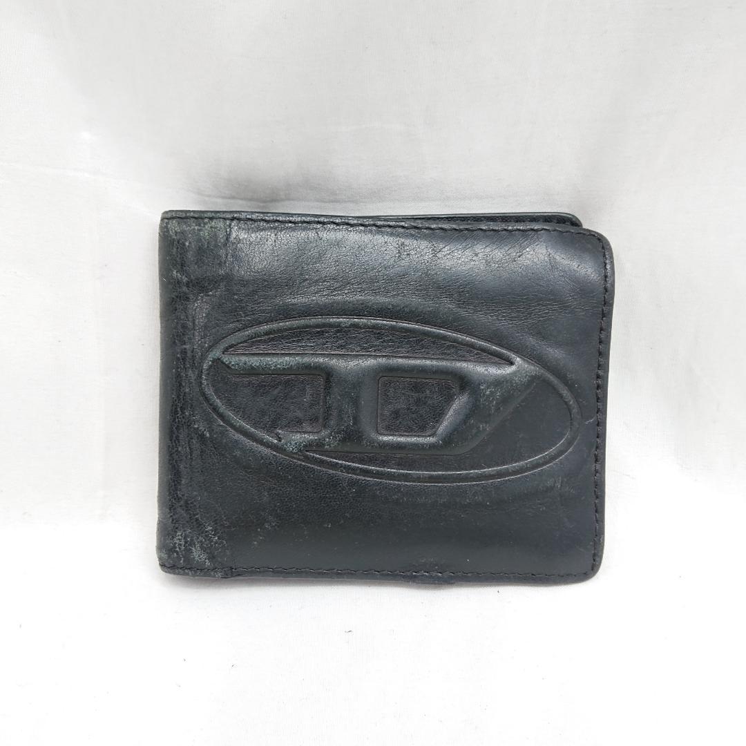 DIESEL ブラックレザー 二つ折り財布 ディーゼル DIESEL 二つ折り財布 ブラック レザー シボ革 - メルカリ