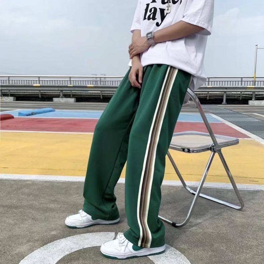 94%以上節約ジャージ パンツ L サイドライン 緑 男女兼用 ストリート