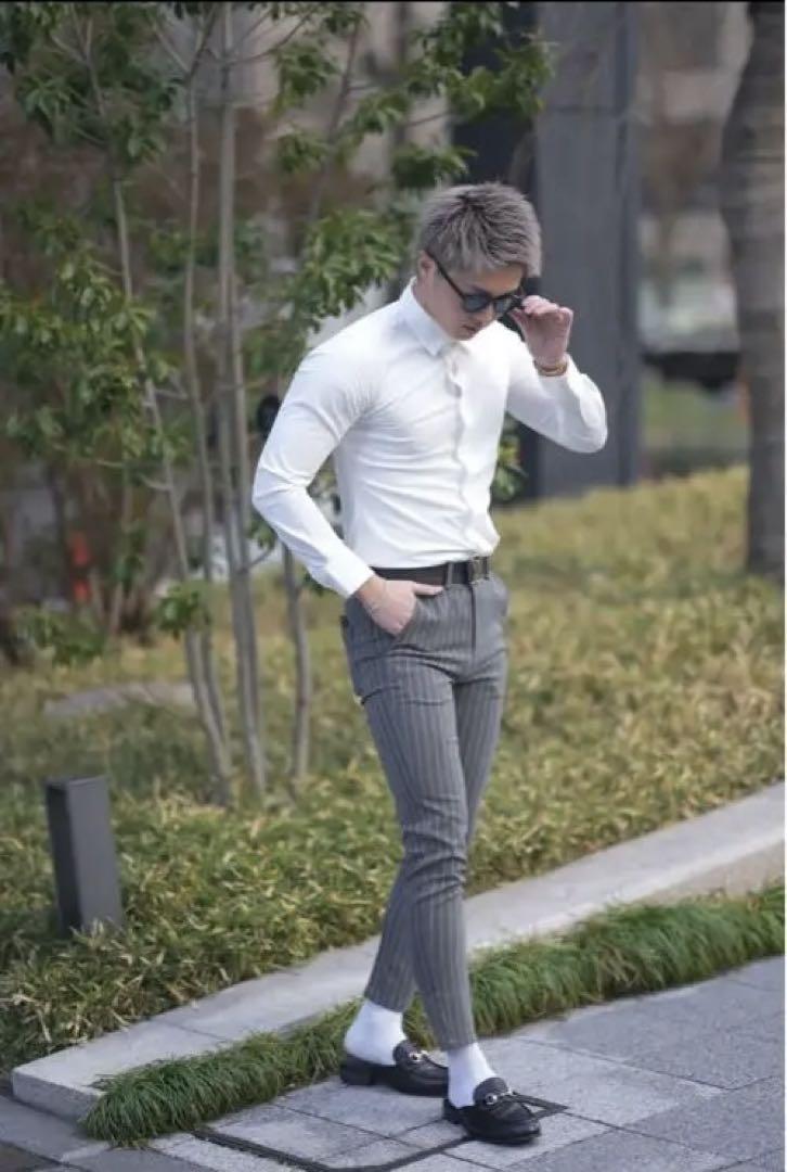 Premium stripe slacks gray【BB24013】