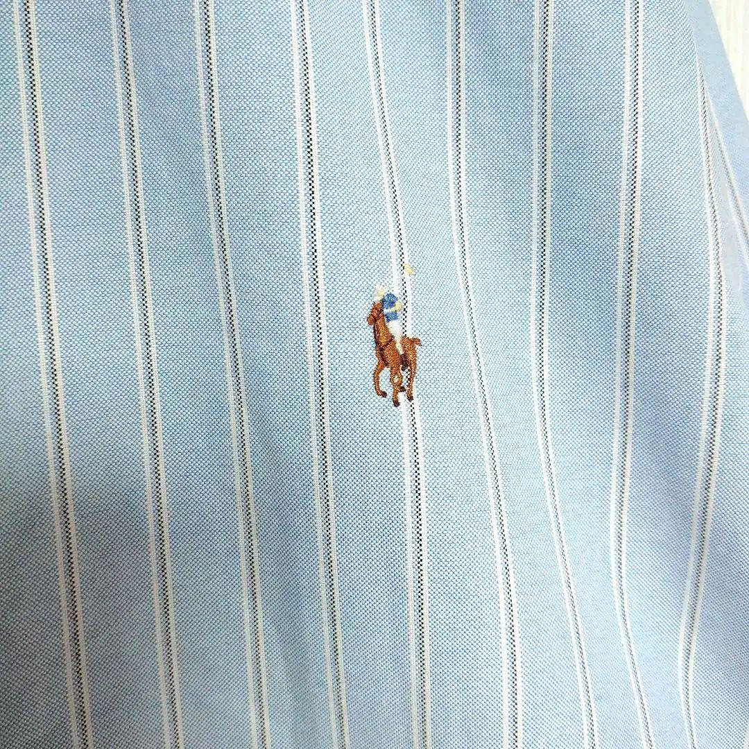 人気 ラルフローレン 長袖 シャツ 2XL相当 ブルー ストライプ 刺繍 古着 人気 ラルフローレン 長袖 シャツ 2XL相当 ブルー ストライプ 刺繍 古着