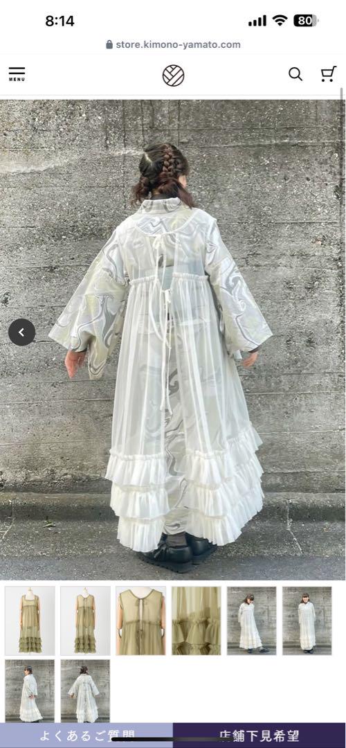kimonobynadeshiko シアー割烹着ワンピース ブラック 黒