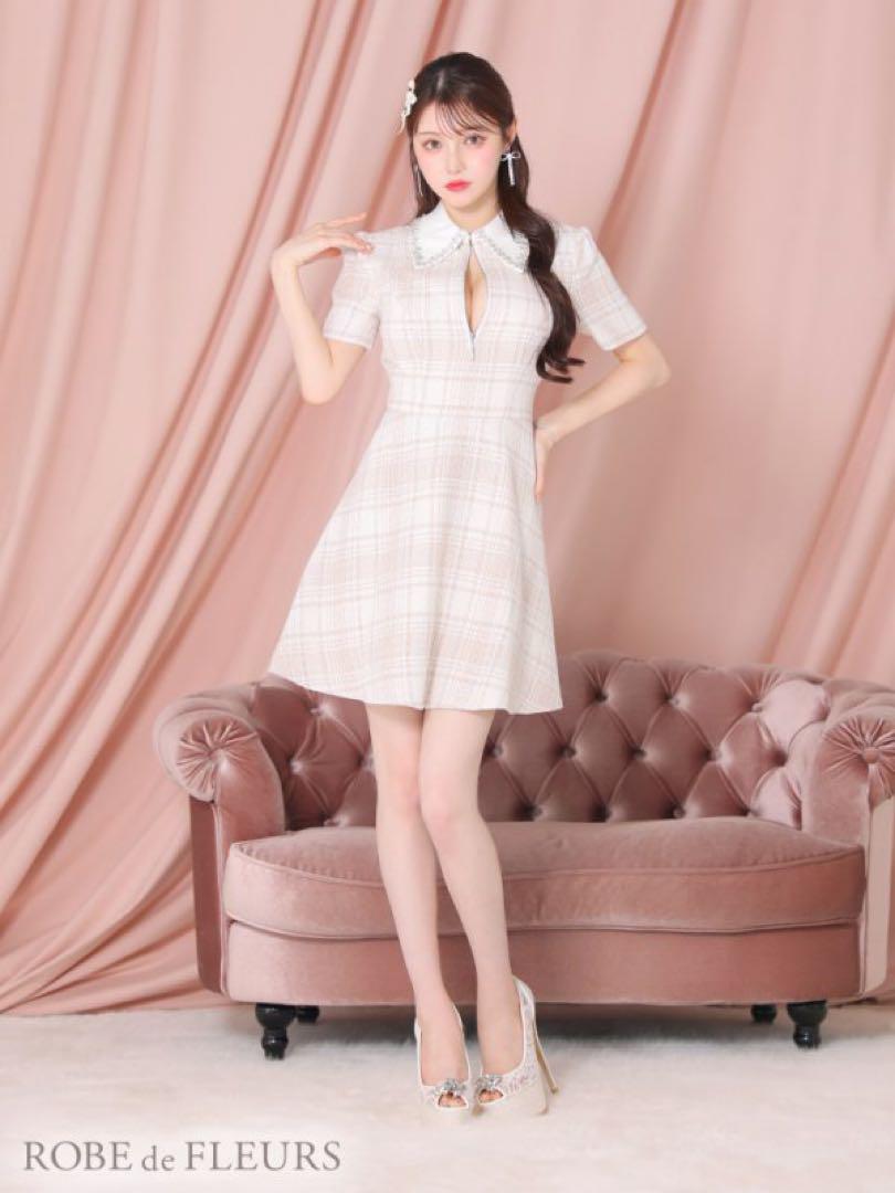 ローブドフルール ROBE de FLEURS ツイード ジップフレアドレス