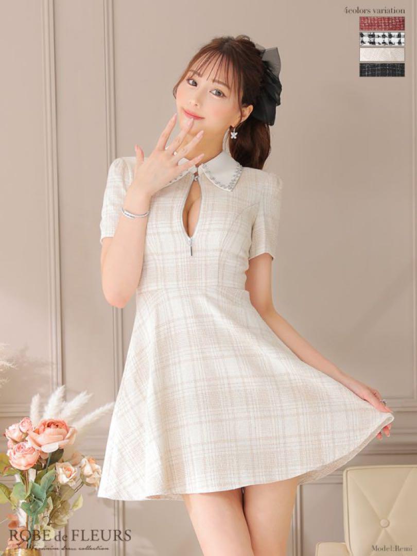 ローブドフルール ROBE de FLEURS ツイード ジップフレアドレス