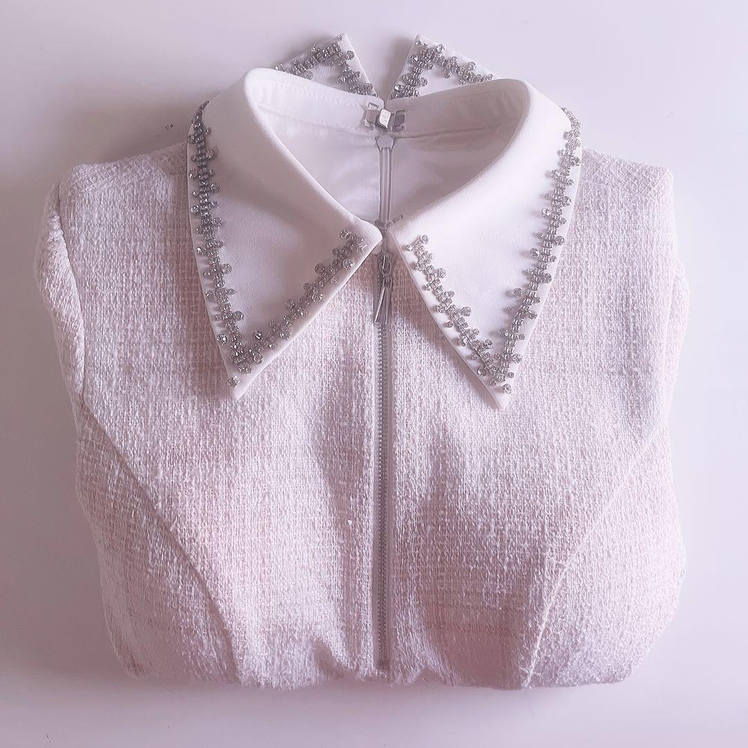 ローブドフルール ROBE de FLEURS ツイード ジップフレアドレス