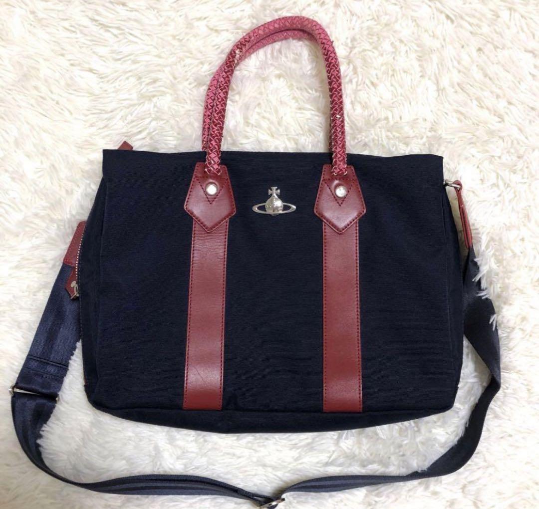 ヴィヴィアンウエストウッド 2way トートバッグ オーブ 金具 ネイビー