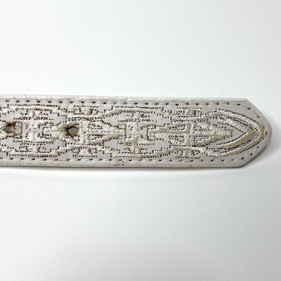 【ヴィンテージ】本革 レザー 刺繍 ウエスタンベルト バイカー バックル 白