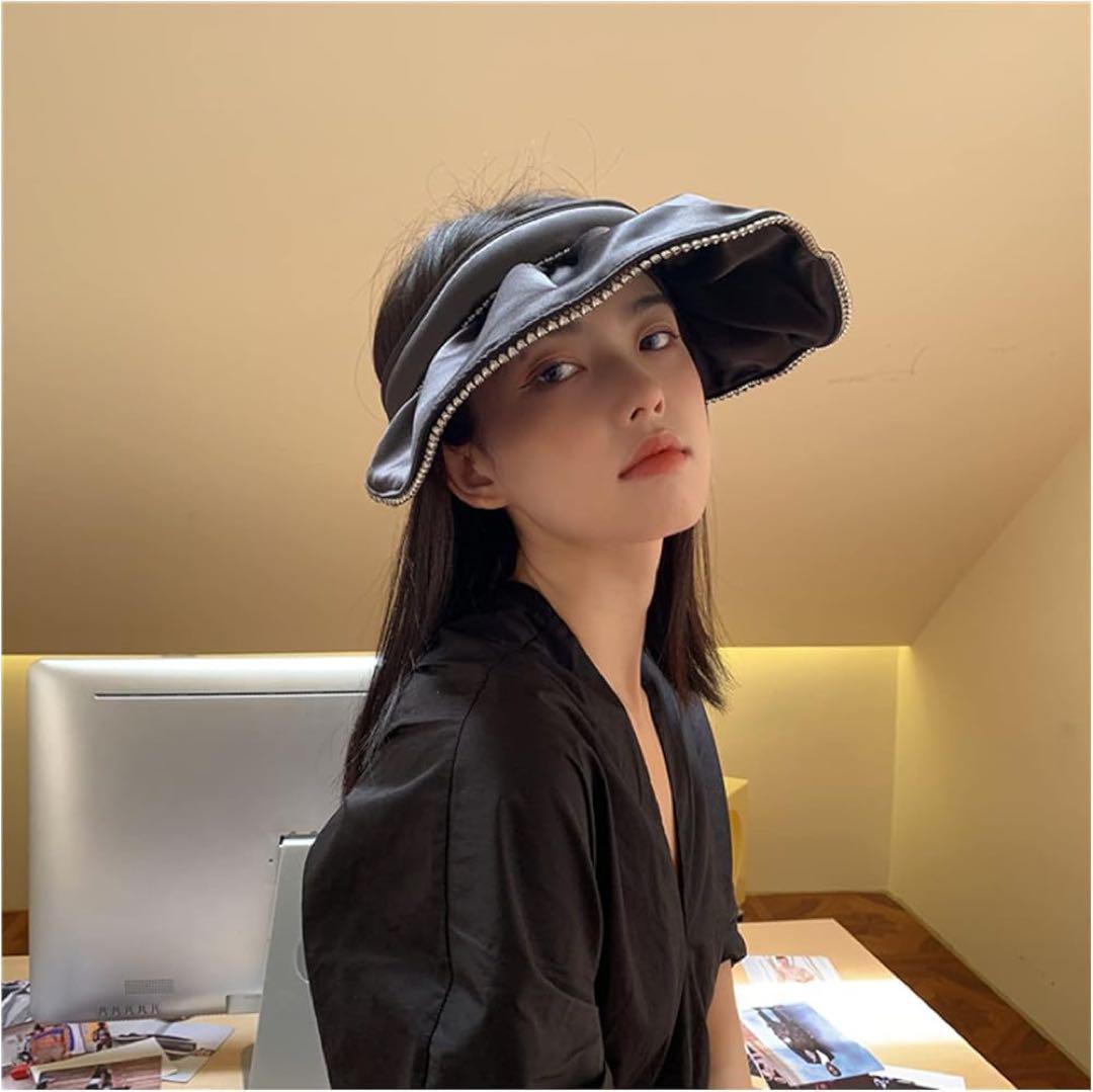 サイズ調節 女優帽ブラック