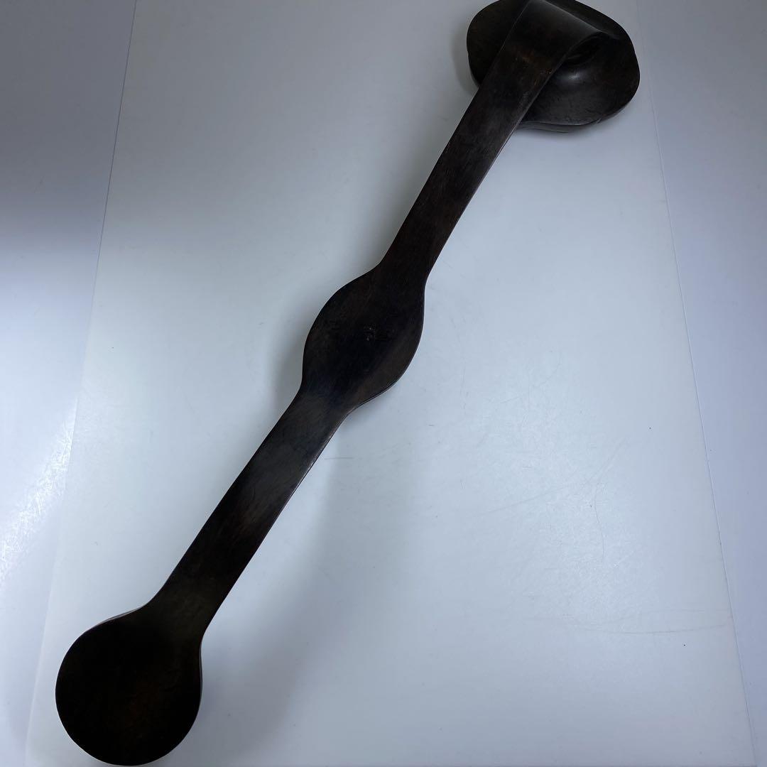 本翡翠入　唐木如意　箱付　712g/49㎝　東Y7-0210☆2Fタサオ
