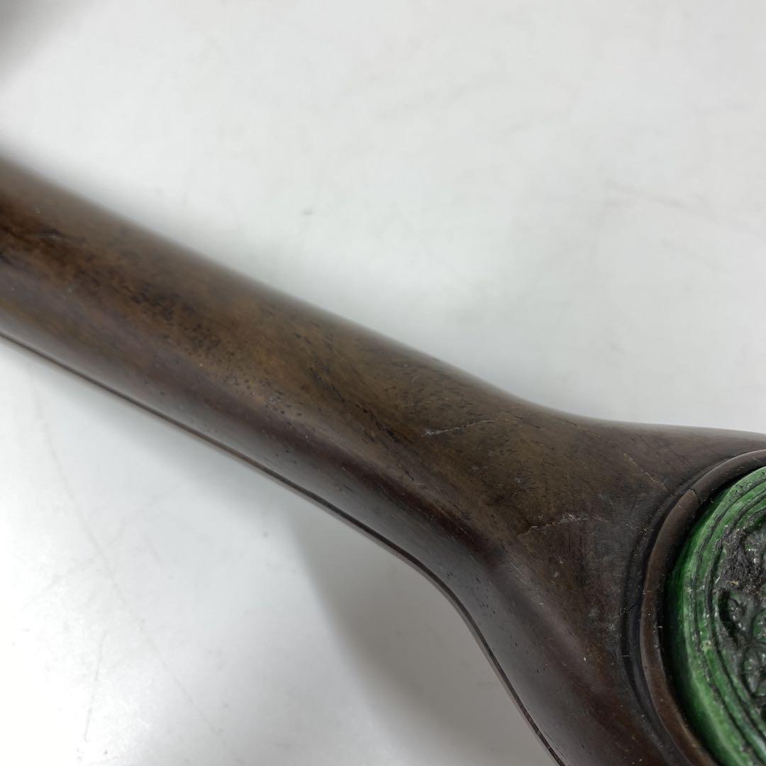 本翡翠入　唐木如意　箱付　712g/49㎝　東Y7-0210☆2Fタサオ