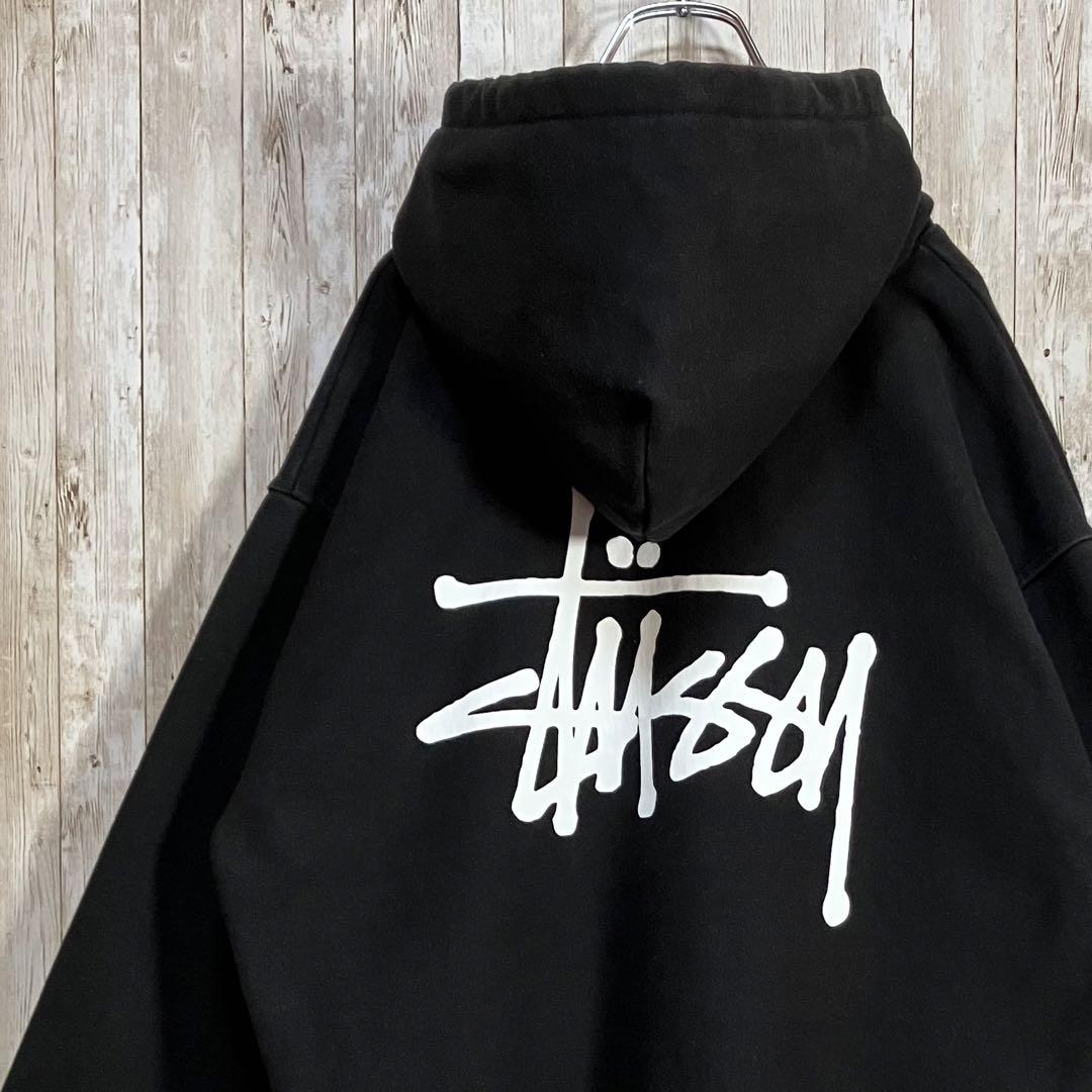 300 STUSSYステューシー プルオーバーパーカー ビッグロゴ ブラックL